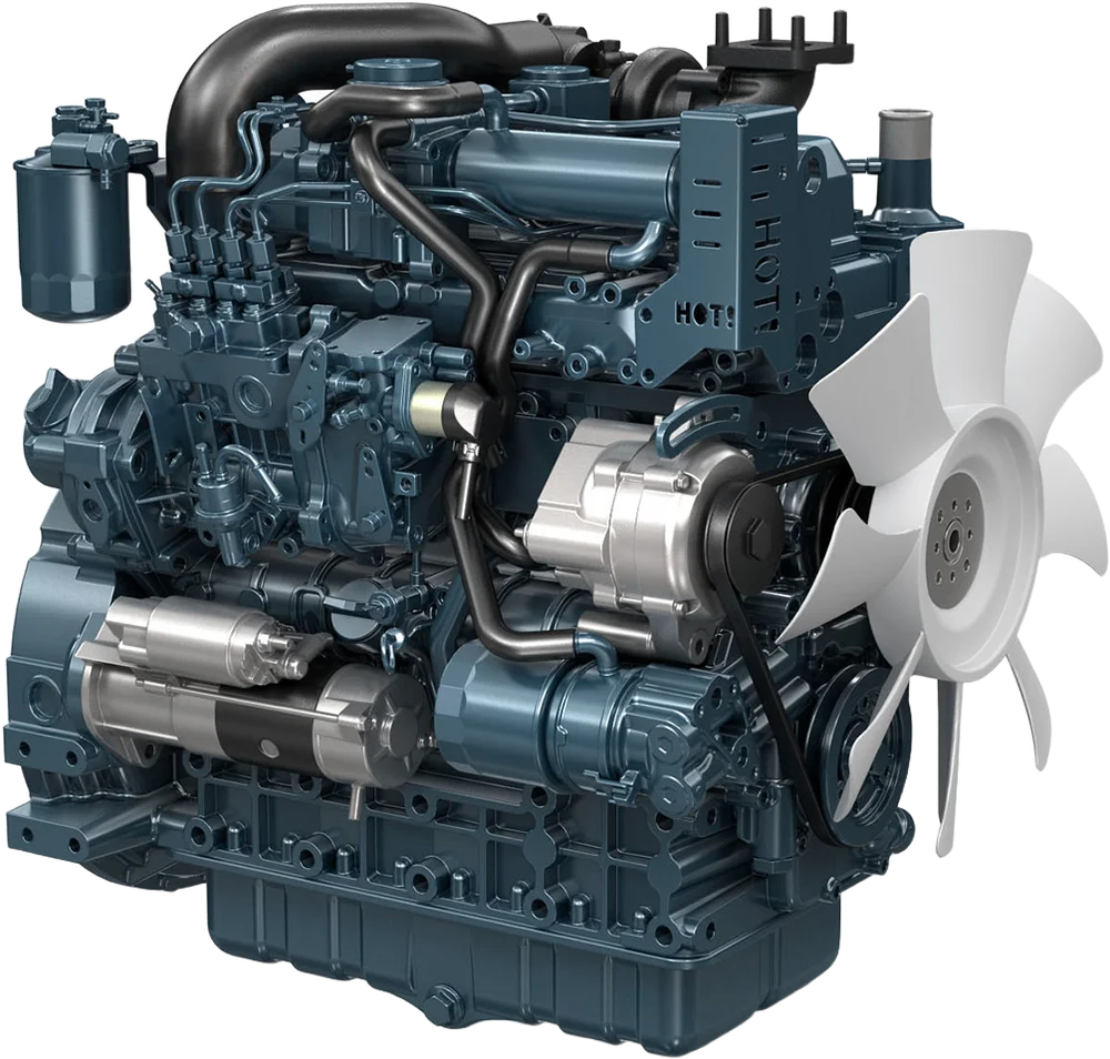 Motor diésel Kubota V3307-DI-T turboalimentado, 74 HP, 4 cilindros, Serie 07 — representante oficial en Chile