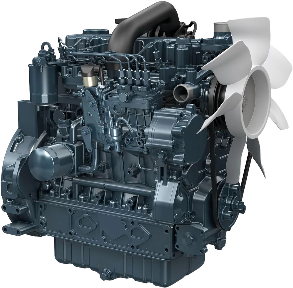 Motor Kubota V3600-E3B, natural, inyección indirecta, 66.8 HP / 2600 RPM, norma EPA/CARB interim Tier 4 + EU Stage IIIA